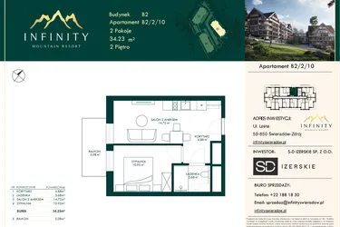 Rzut - Mieszkanie na sprzedaż 2 pokoje o powierzchni 34,23 m² - numer B2.2.10 w Infinity Mountain Resort