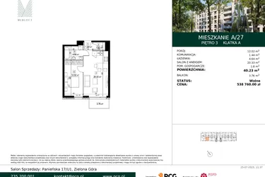 Rzut - Mieszkanie na sprzedaż 2 pokoje o powierzchni 40,23 m² - numer A/27 w Merloft