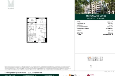 Rzut - Mieszkanie na sprzedaż 2 pokoje o powierzchni 37,78 m² - numer A/38 w Merloft