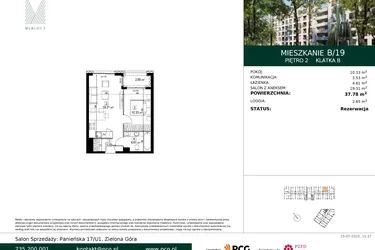 Rzut - Mieszkanie na sprzedaż 2 pokoje o powierzchni 37,78 m² - numer B/19 w Merloft