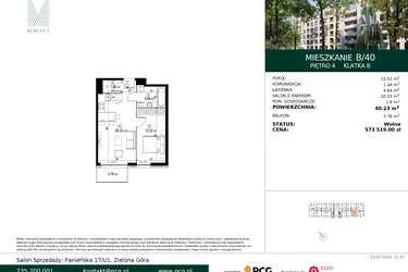 Rzut - Mieszkanie na sprzedaż 2 pokoje o powierzchni 40,23 m² - numer B/40 w Merloft