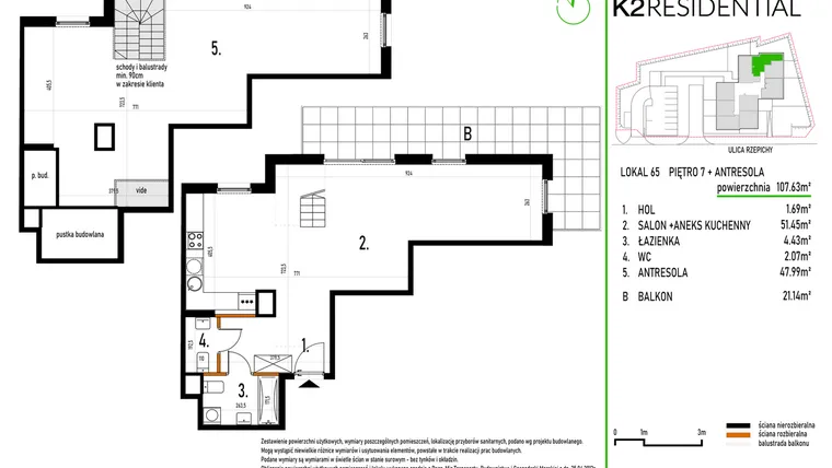 Rzut - Mieszkanie na sprzedaż 2 pokoje o powierzchni 108,1 m² - numer 65 w Rzepichy 3