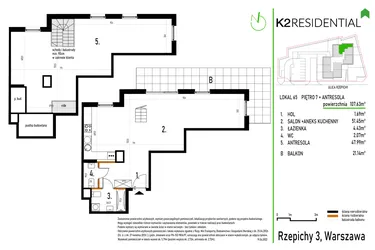 Rzut - Mieszkanie na sprzedaż 1 pokój o powierzchni 108,1 m² - numer 65 w Rzepichy 3