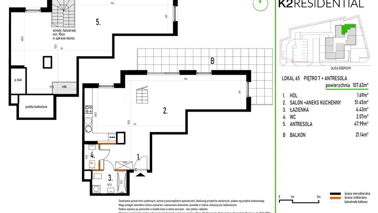 Rzut - Mieszkanie na sprzedaż 1 pokój o powierzchni 108,1 m² - numer 65 w Rzepichy 3