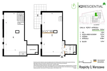 Rzut - Mieszkanie na sprzedaż 1 pokój o powierzchni 110,41 m² - numer 66 w Rzepichy 3