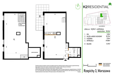 Rzut - Mieszkanie na sprzedaż 2 pokoje o powierzchni 110,41 m² - numer 66 w Rzepichy 3