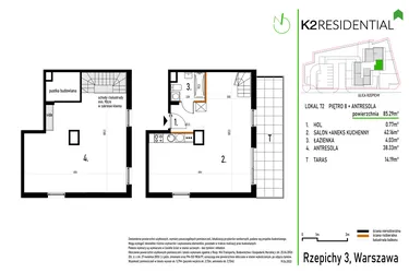 Rzut - Mieszkanie na sprzedaż 2 pokoje o powierzchni 85,49 m² - numer 72 w Rzepichy 3