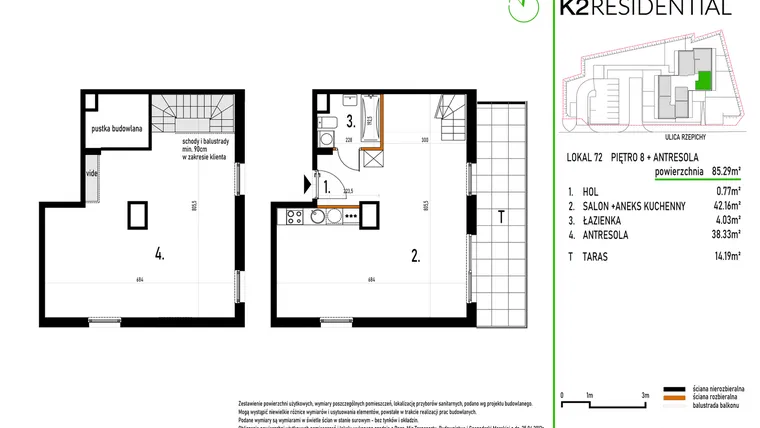 Rzut - Mieszkanie na sprzedaż 2 pokoje o powierzchni 85,49 m² - numer 72 w Rzepichy 3