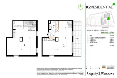 Rzut - Mieszkanie na sprzedaż 1 pokój o powierzchni 85,49 m² - numer 72 w Rzepichy 3