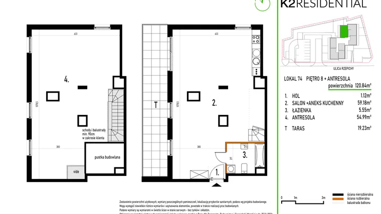 Rzut - Mieszkanie na sprzedaż 1 pokój o powierzchni 120,99 m² - numer 74 w Rzepichy 3