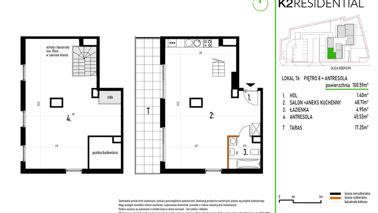 Rzut - Mieszkanie na sprzedaż 1 pokój o powierzchni 101,03 m² - numer 76 w Rzepichy 3