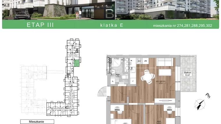 Rzut - Mieszkanie na sprzedaż 3 pokoje o powierzchni 44,2 m² - numer 288 w Apartamenty Ciepła 38