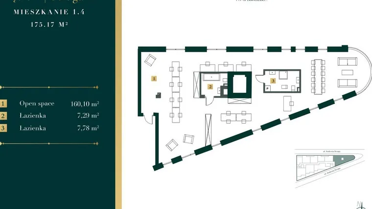 Rzut - Mieszkanie na sprzedaż 4 pokoje o powierzchni 170,65 m² - numer 1.4 w New Iron