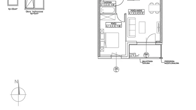 Rzut - Mieszkanie na sprzedaż 2 pokoje o powierzchni 41,98 m² - numer A.1.3.3 w Forma