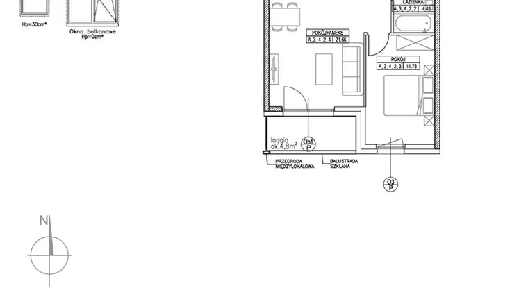 Rzut - Mieszkanie na sprzedaż 2 pokoje o powierzchni 42,81 m² - numer A.3.4.2 w Forma