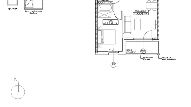Rzut - Mieszkanie na sprzedaż 2 pokoje o powierzchni 42,88 m² - numer A.3.6.3 w Forma
