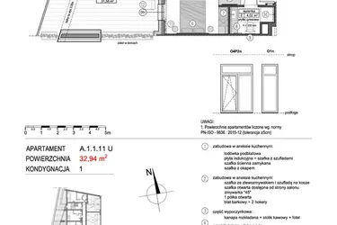 Rzut - Mieszkanie na sprzedaż 1 pokój o powierzchni 33,06 m² - numer A.1.1.11U w Mikołajki Apartamenty
