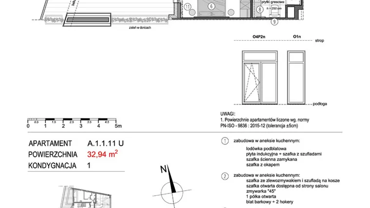 Rzut - Mieszkanie na sprzedaż 1 pokój o powierzchni 33,06 m² - numer A.1.1.11U w Mikołajki Apartamenty