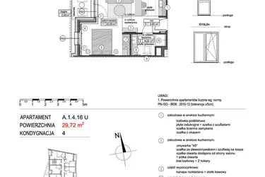 Rzut - Mieszkanie na sprzedaż 1 pokój o powierzchni 29,72 m² - numer A.1.4.16U w Mikołajki Apartamenty