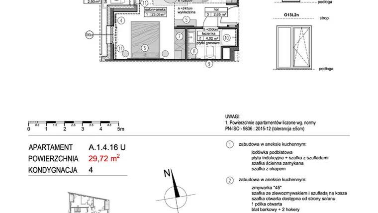 Rzut - Mieszkanie na sprzedaż 1 pokój o powierzchni 29,72 m² - numer A.1.4.16U w Mikołajki Apartamenty