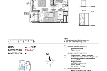 Rzut - Mieszkanie na sprzedaż 1 pokój o powierzchni 29,46 m² - numer A.1.4.18M w Mikołajki Apartamenty