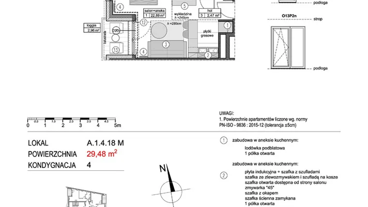 Rzut - Mieszkanie na sprzedaż 1 pokój o powierzchni 29,46 m² - numer A.1.4.18M w Mikołajki Apartamenty