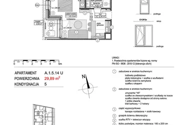 Rzut - Mieszkanie na sprzedaż 1 pokój o powierzchni 29,88 m² - numer A.1.5.14U w Mikołajki Apartamenty