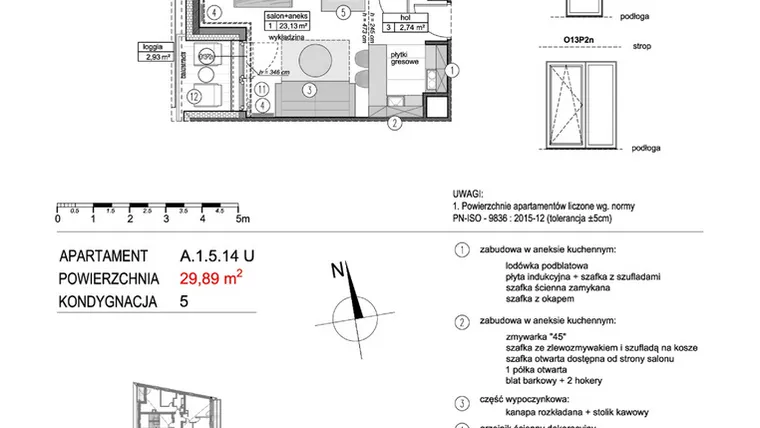 Rzut - Mieszkanie na sprzedaż 1 pokój o powierzchni 29,88 m² - numer A.1.5.14U w Mikołajki Apartamenty