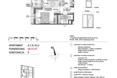 Rzut - Mieszkanie na sprzedaż 1 pokój o powierzchni 29,76 m² - numer A.1.5.15U w Mikołajki Apartamenty