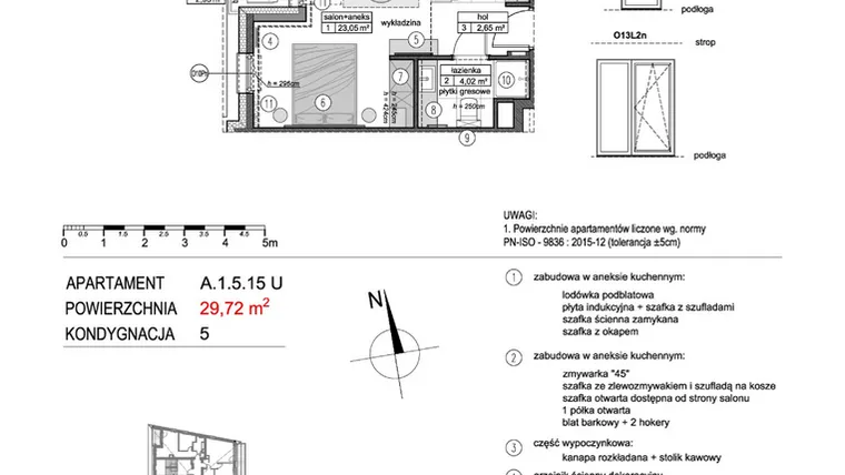 Rzut - Mieszkanie na sprzedaż 1 pokój o powierzchni 29,76 m² - numer A.1.5.15U w Mikołajki Apartamenty