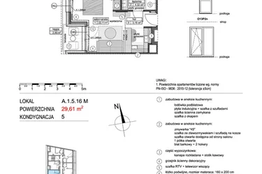 Rzut - Mieszkanie na sprzedaż 1 pokój o powierzchni 29,59 m² - numer A.1.5.16M w Mikołajki Apartamenty