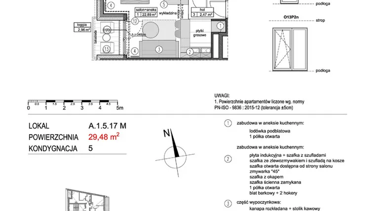 Rzut - Mieszkanie na sprzedaż 1 pokój o powierzchni 29,42 m² - numer A.1.5.17M w Mikołajki Apartamenty
