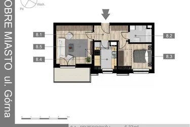 Rzut - Mieszkanie na sprzedaż 2 pokoje o powierzchni 42,52 m² - numer 8 w Villa Centrum Dobre Miasto