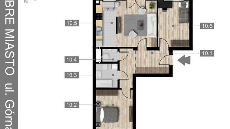 Rzut - Mieszkanie na sprzedaż 3 pokoje o powierzchni 65,13 m² - numer 10 w Villa Centrum Dobre Miasto