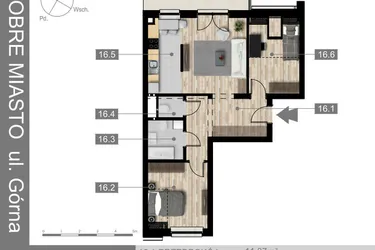 Rzut - Mieszkanie na sprzedaż 3 pokoje o powierzchni 60,28 m² - numer 16 w Villa Centrum Dobre Miasto
