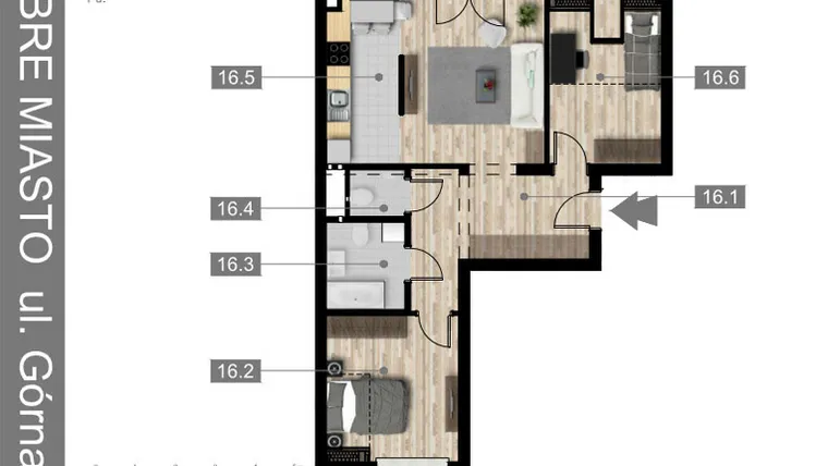 Rzut - Mieszkanie na sprzedaż 3 pokoje o powierzchni 60,28 m² - numer 16 w Villa Centrum Dobre Miasto