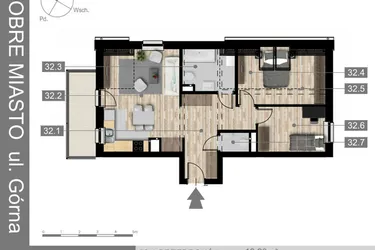 Rzut - Mieszkanie na sprzedaż 3 pokoje o powierzchni 61,21 m² - numer 32 w Villa Centrum Dobre Miasto