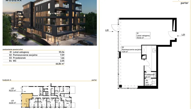 Rzut - Lokal użytkowy na sprzedaż 1 pokój o powierzchni 67,17 m² - numer L1 w Modena Bytkowska 113