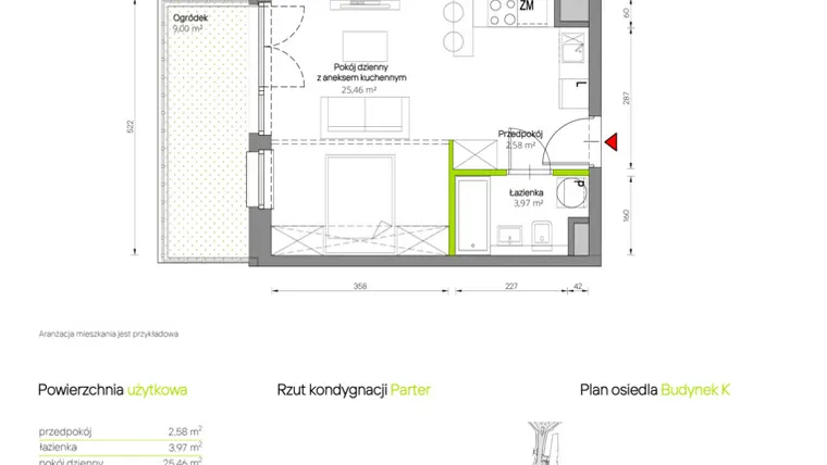 Rzut - Mieszkanie na sprzedaż 1 pokój o powierzchni 32,33 m² - numer K/120 w Centralna Park
