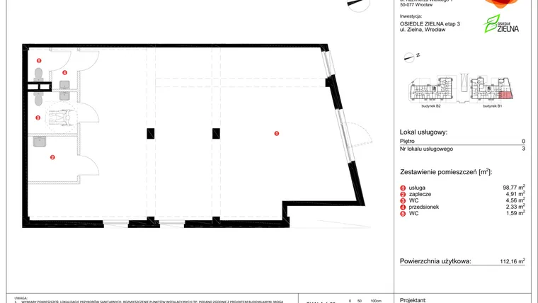 Rzut - Lokal użytkowy na sprzedaż 1 pokój o powierzchni 112,16 m² - numer 3.B1.3 w Osiedle Zielna