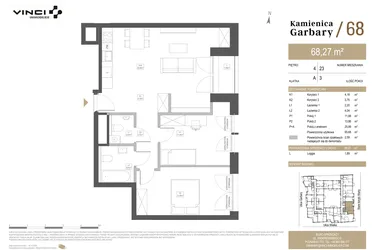 Rzut - Mieszkanie na sprzedaż 3 pokoje o powierzchni 65,5 m² - numer 23 w Garbary 68