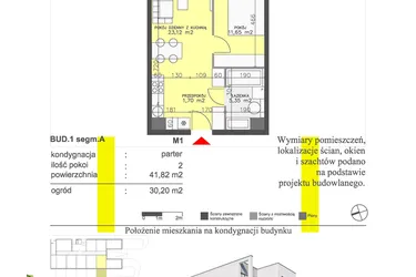 Rzut - Mieszkanie na sprzedaż 2 pokoje o powierzchni 41,82 m² - numer M1 w Apartamenty Dwa Światy etap II