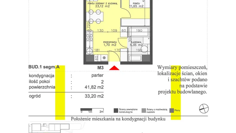 Rzut - Mieszkanie na sprzedaż 2 pokoje o powierzchni 41,82 m² - numer M3 w Apartamenty Dwa Światy etap II