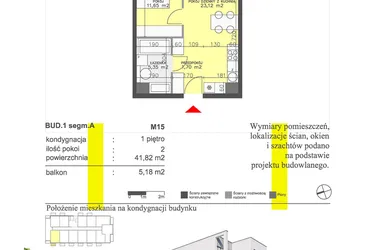Rzut - Mieszkanie na sprzedaż 2 pokoje o powierzchni 41,82 m² - numer M15 w Apartamenty Dwa Światy etap II