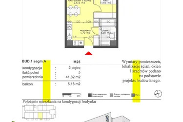 Rzut - Mieszkanie na sprzedaż 2 pokoje o powierzchni 41,82 m² - numer M25 w Apartamenty Dwa Światy etap II