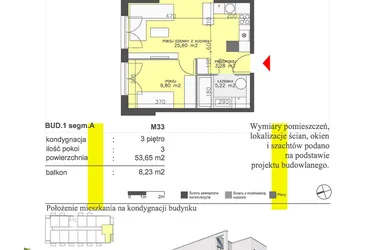 Rzut - Mieszkanie na sprzedaż 3 pokoje o powierzchni 53,65 m² - numer M33 w Apartamenty Dwa Światy etap II