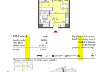 Rzut - Mieszkanie na sprzedaż 2 pokoje o powierzchni 41,82 m² - numer M36 w Apartamenty Dwa Światy etap II