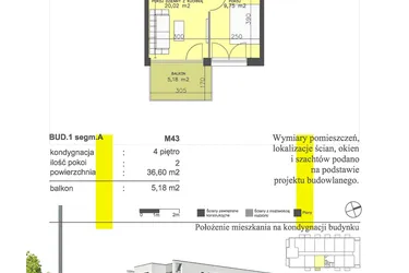 Rzut - Mieszkanie na sprzedaż 2 pokoje o powierzchni 36,6 m² - numer M43 w Apartamenty Dwa Światy etap II
