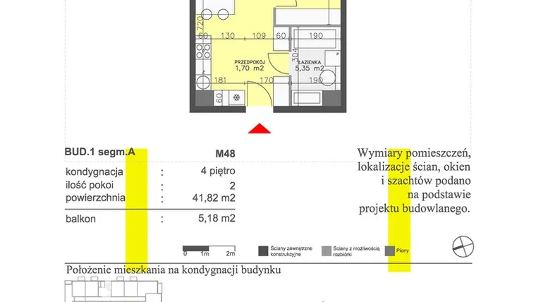 Rzut - Mieszkanie na sprzedaż 2 pokoje o powierzchni 41,82 m² - numer M48 w Apartamenty Dwa Światy etap II