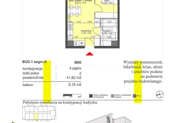 Rzut - Mieszkanie na sprzedaż 2 pokoje o powierzchni 41,82 m² - numer M50 w Apartamenty Dwa Światy etap II